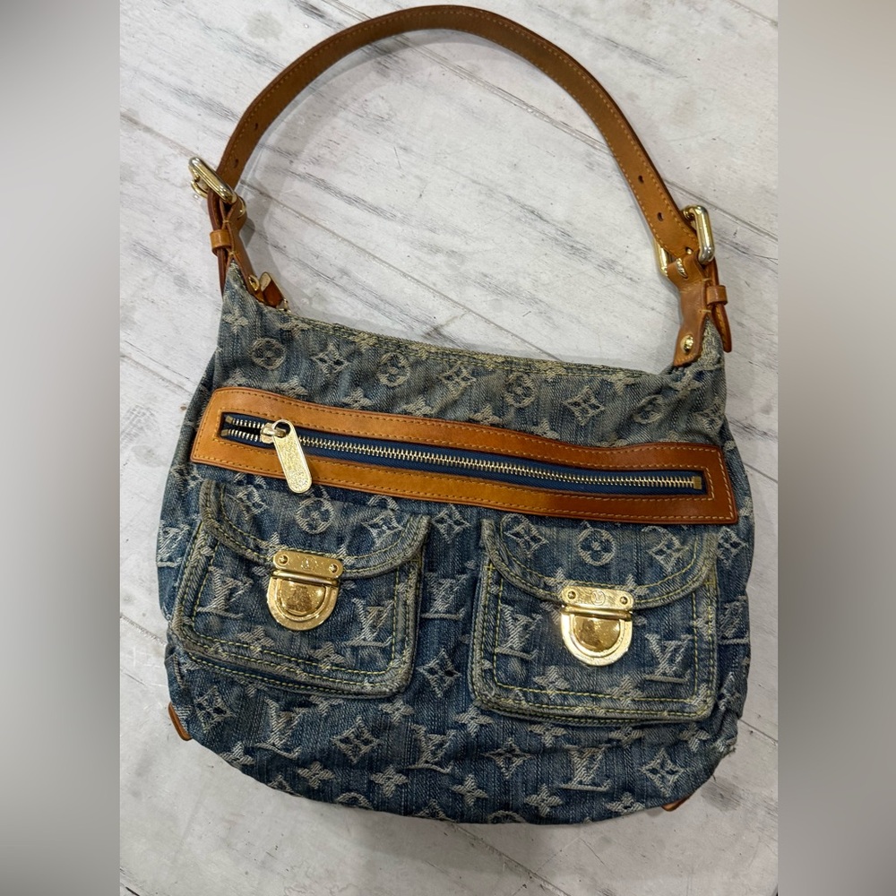 FLASH SALE ! Authentic Louis Vuitton Monogram Denim Baggy PM Shoulder Bag.